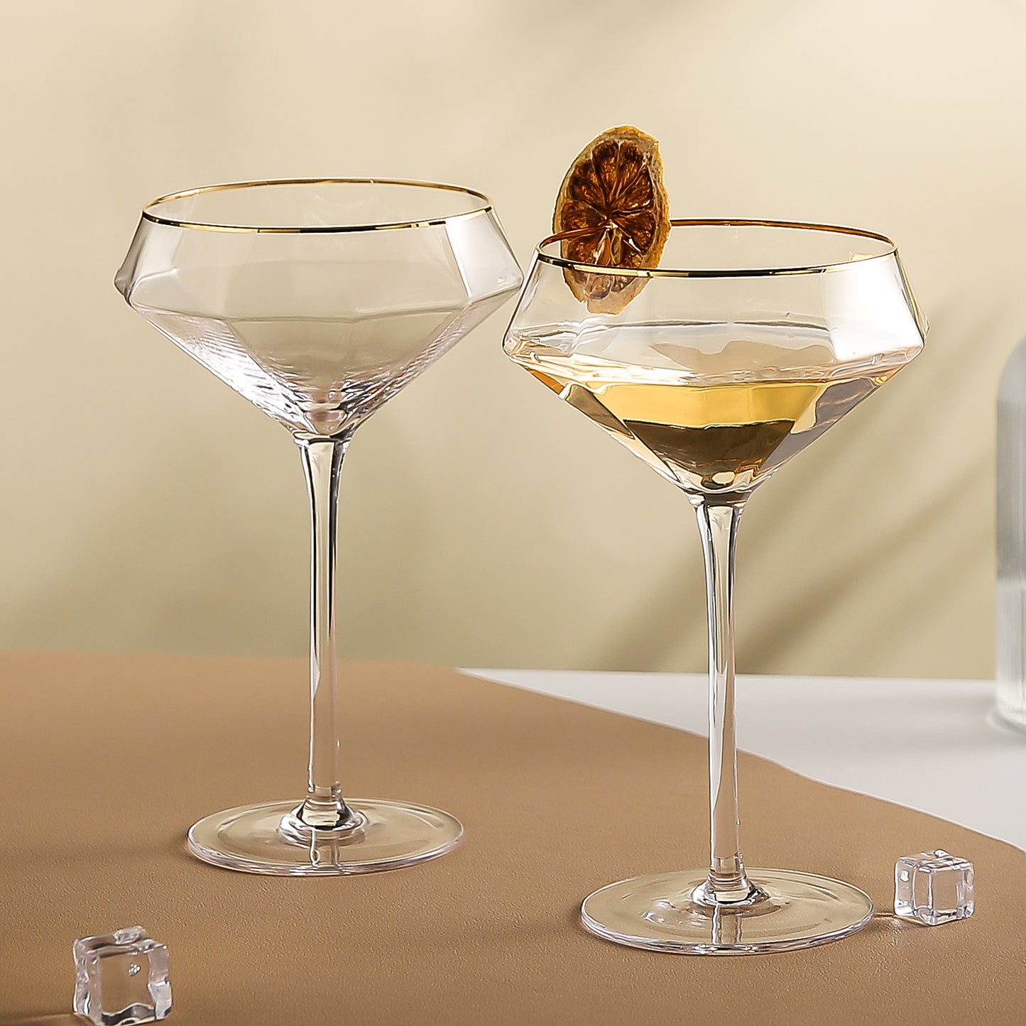 Diamond Martini Glasses Set of 2 Gold Rim