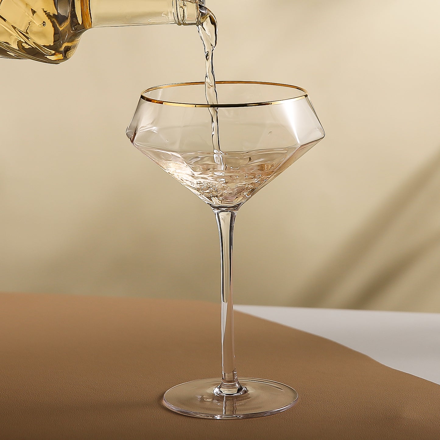 Diamond Martini Glasses Set of 2 Gold Rim