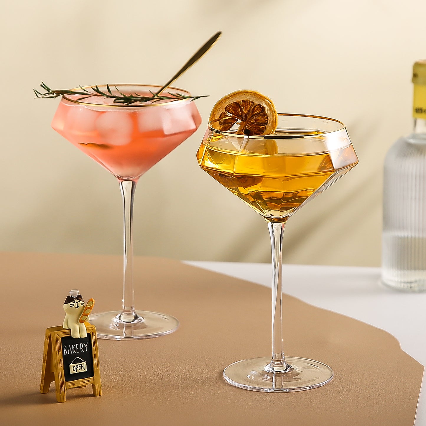 Diamond Martini Glasses Set of 2 Gold Rim