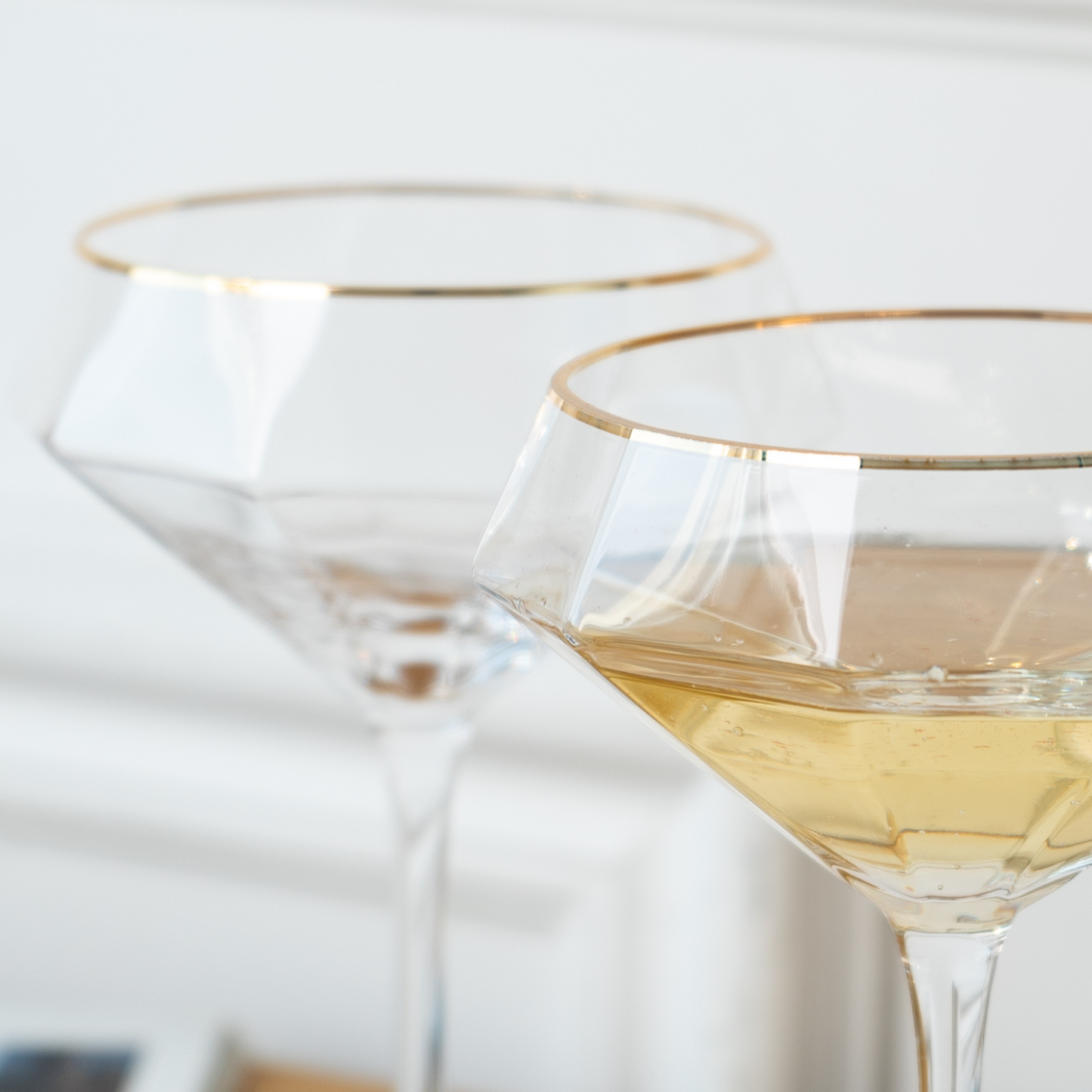 Diamond Martini Glasses Set of 2 Gold Rim