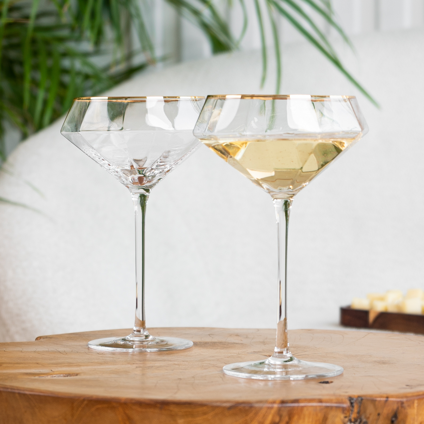 Diamond Martini Glasses Set of 2 Gold Rim