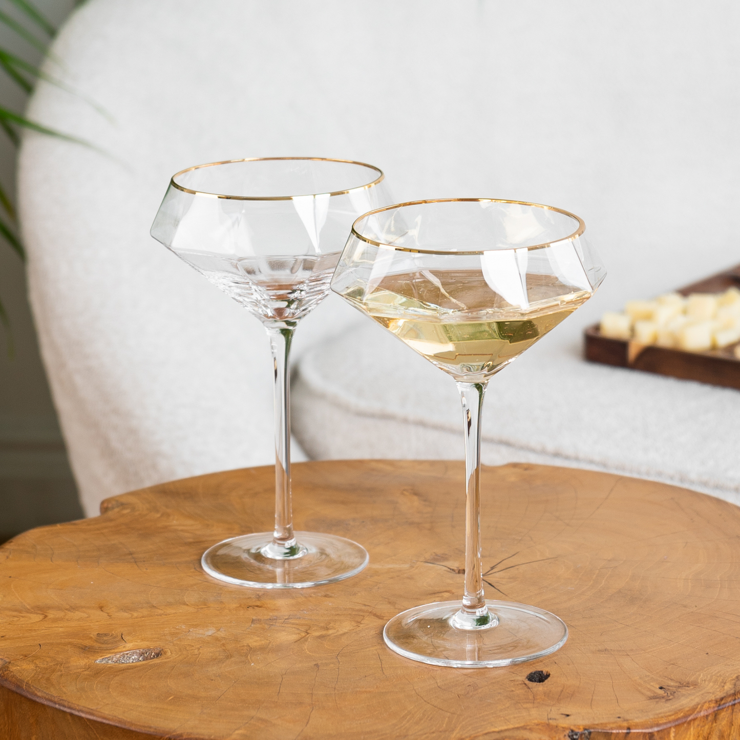 Diamond Martini Glasses Set of 2 Gold Rim