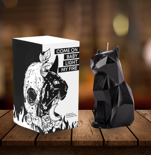 Black cat candle in custom gift box – unscented gothic candle for aesthetic decor or goth gifts