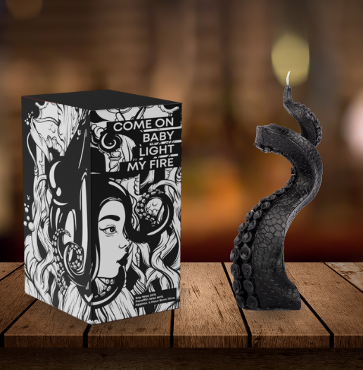 Black octopus candle in custom gift box – unscented gothic candle for aesthetic decor or goth gifts