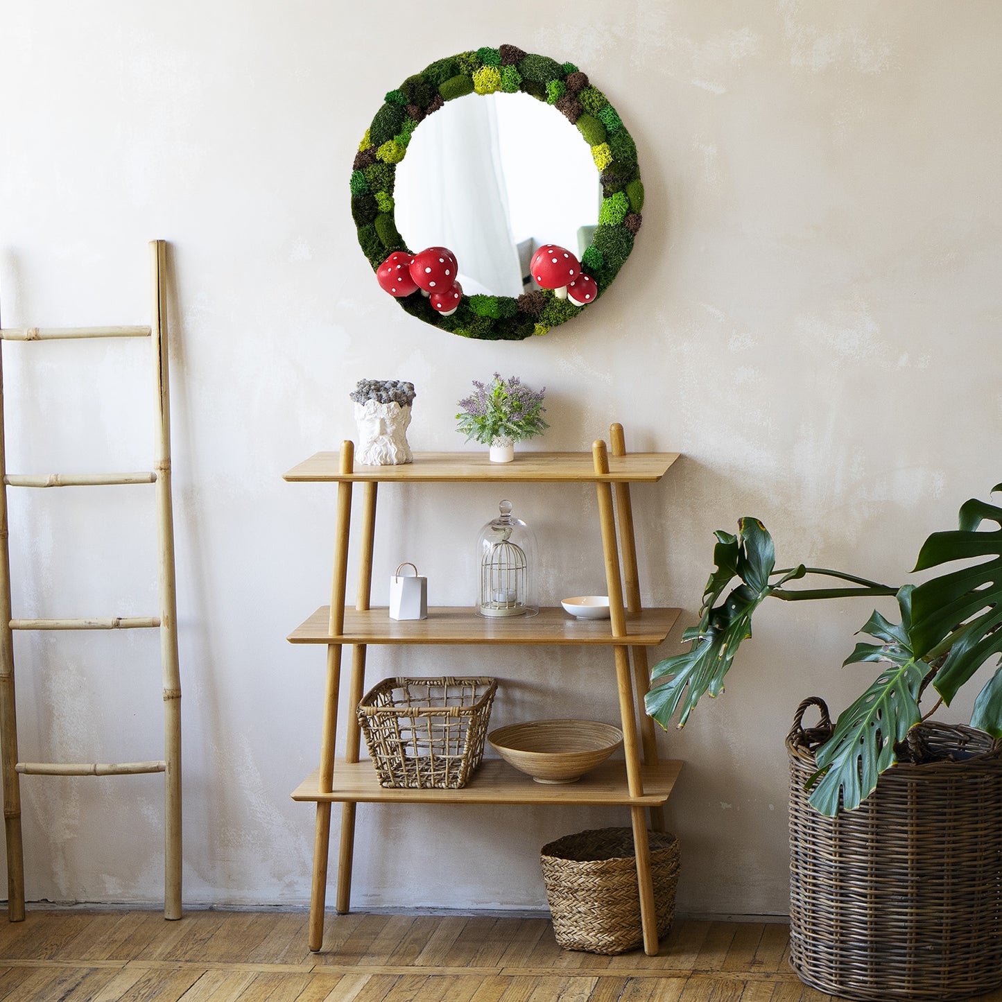 Minimalist nature decor with preserved moss mirror – decorative wall mirror for small spaces