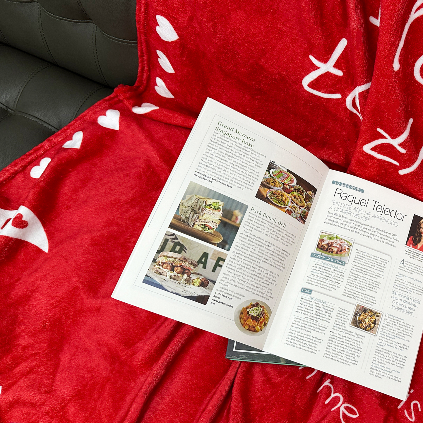 close up on a red soft throw blanket