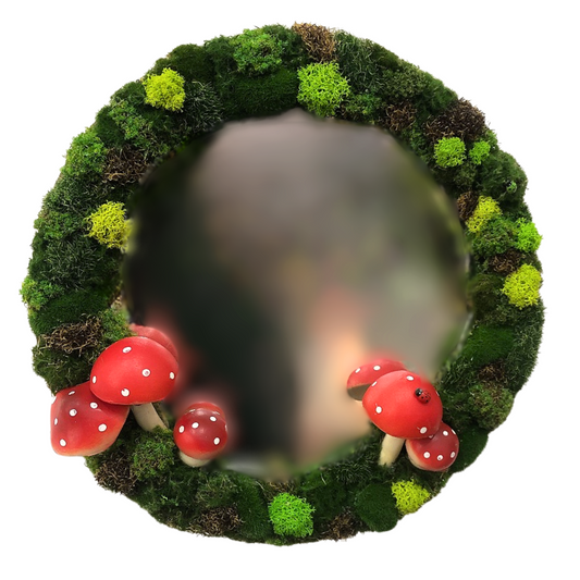 Refine Spaces: 11-inch Mushroom Mirror with Moss for Cottagecore Decor