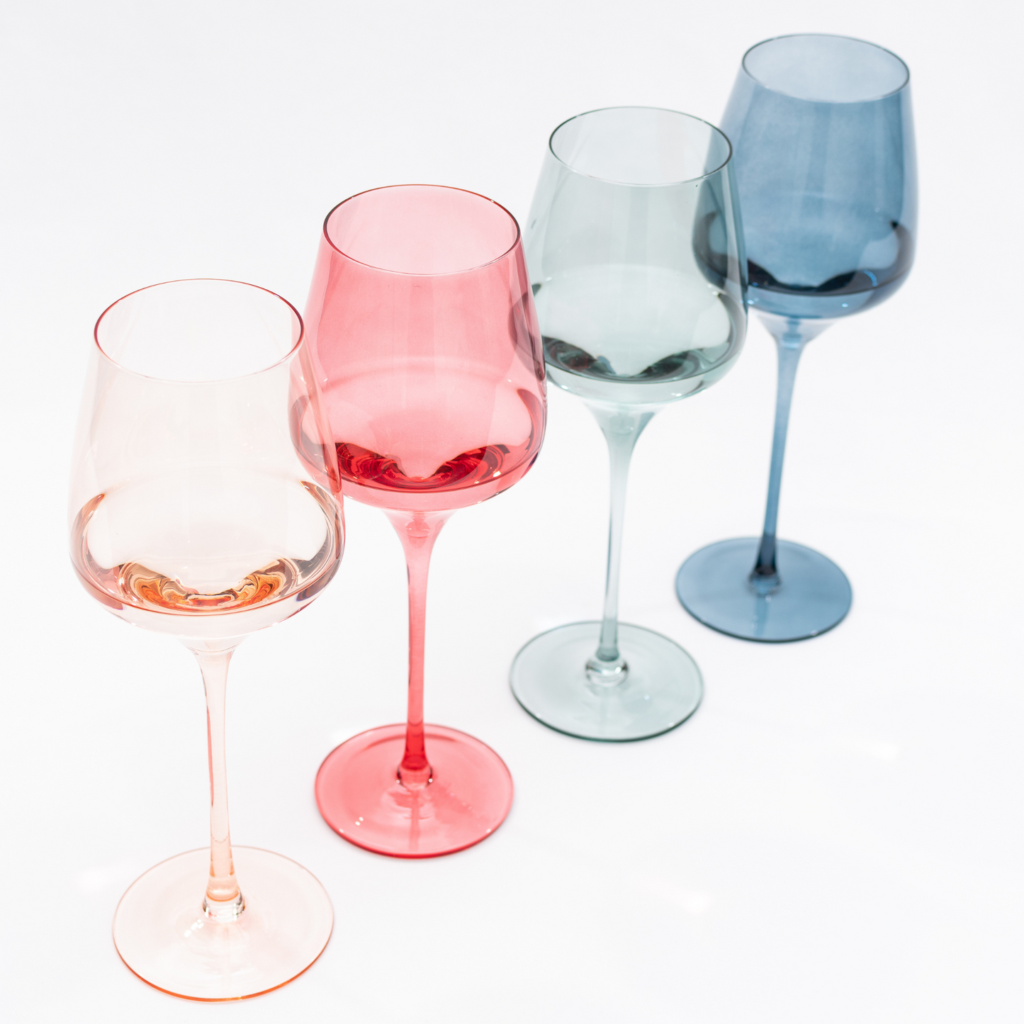 Assorted colorful white and red wine glasses, set of 4, perfect for wine tasting events