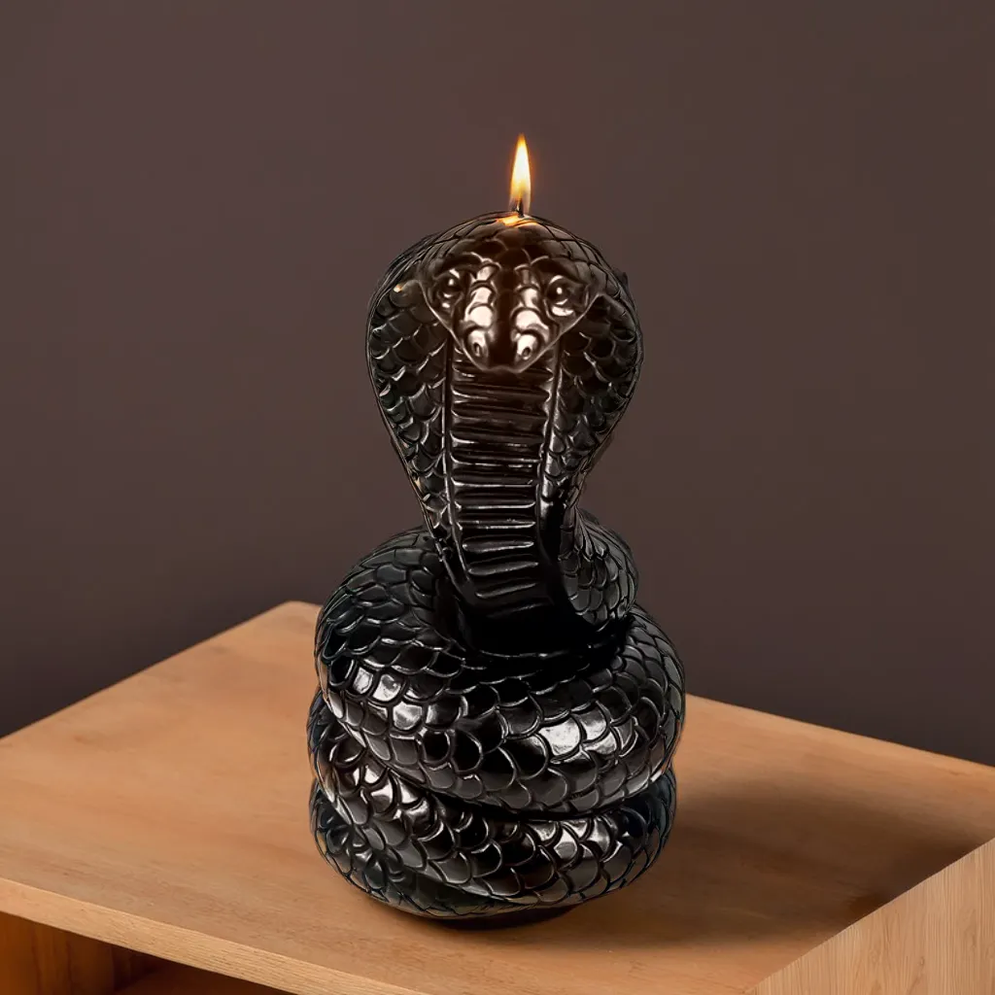 Snake statue candle on side table – snake candle, gift for him, weird stuff