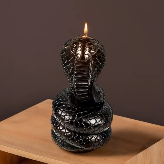 Snake statue candle on side table – snake candle, gift for him, weird stuff