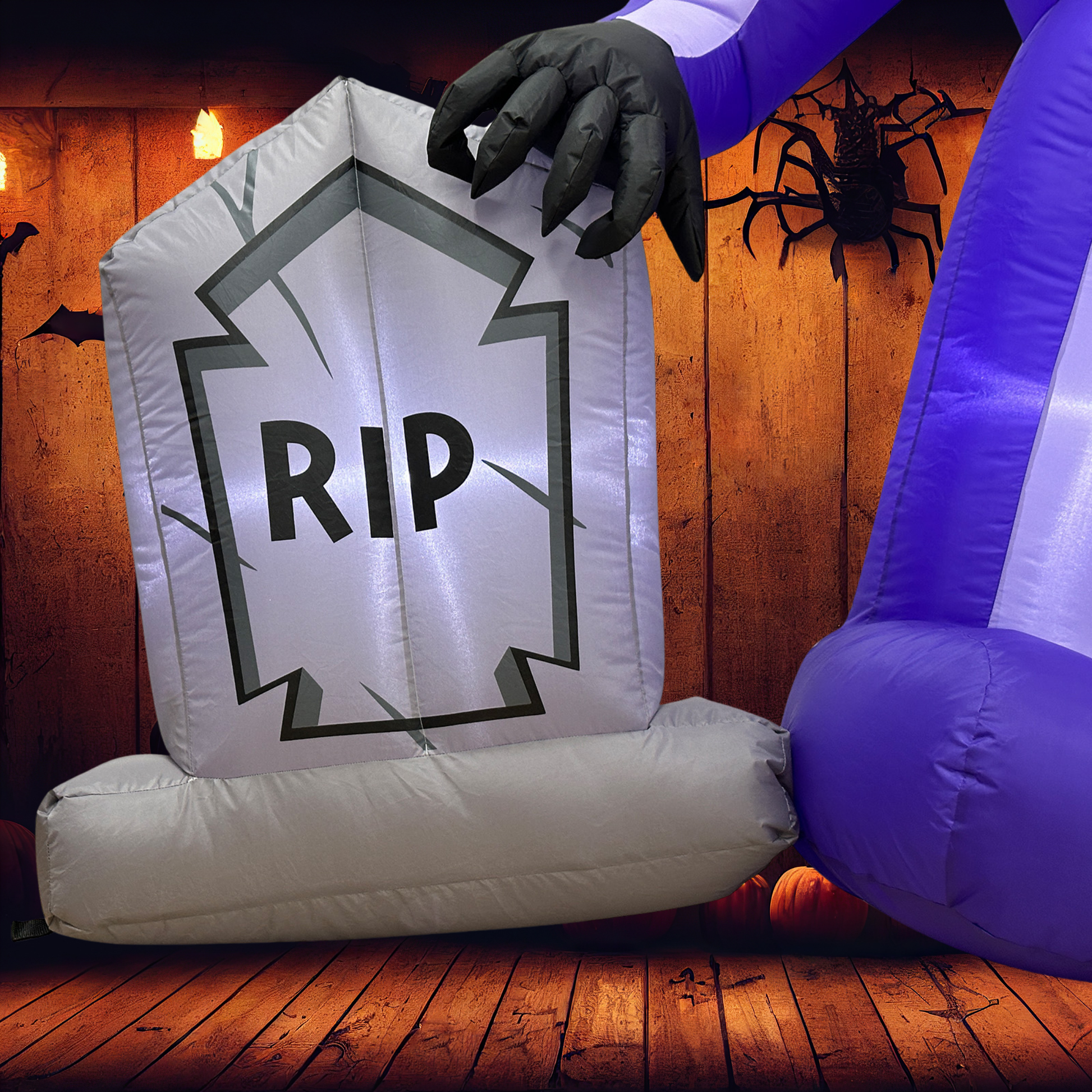 Tombstone under Mystic Moon Jack’s hand, detailed Halloween decor with ghostly design