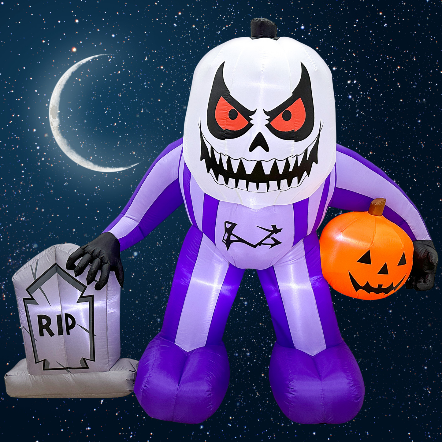 Full view of Mystic Moon Jack inflatable Halloween character with moonlit spooky background