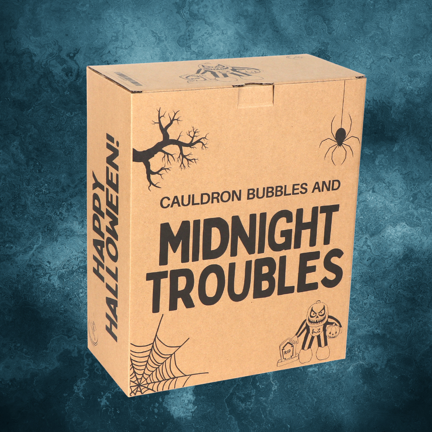 Back view of Mystic Moon Jack gift box with full product illustration and Halloween decorations theme