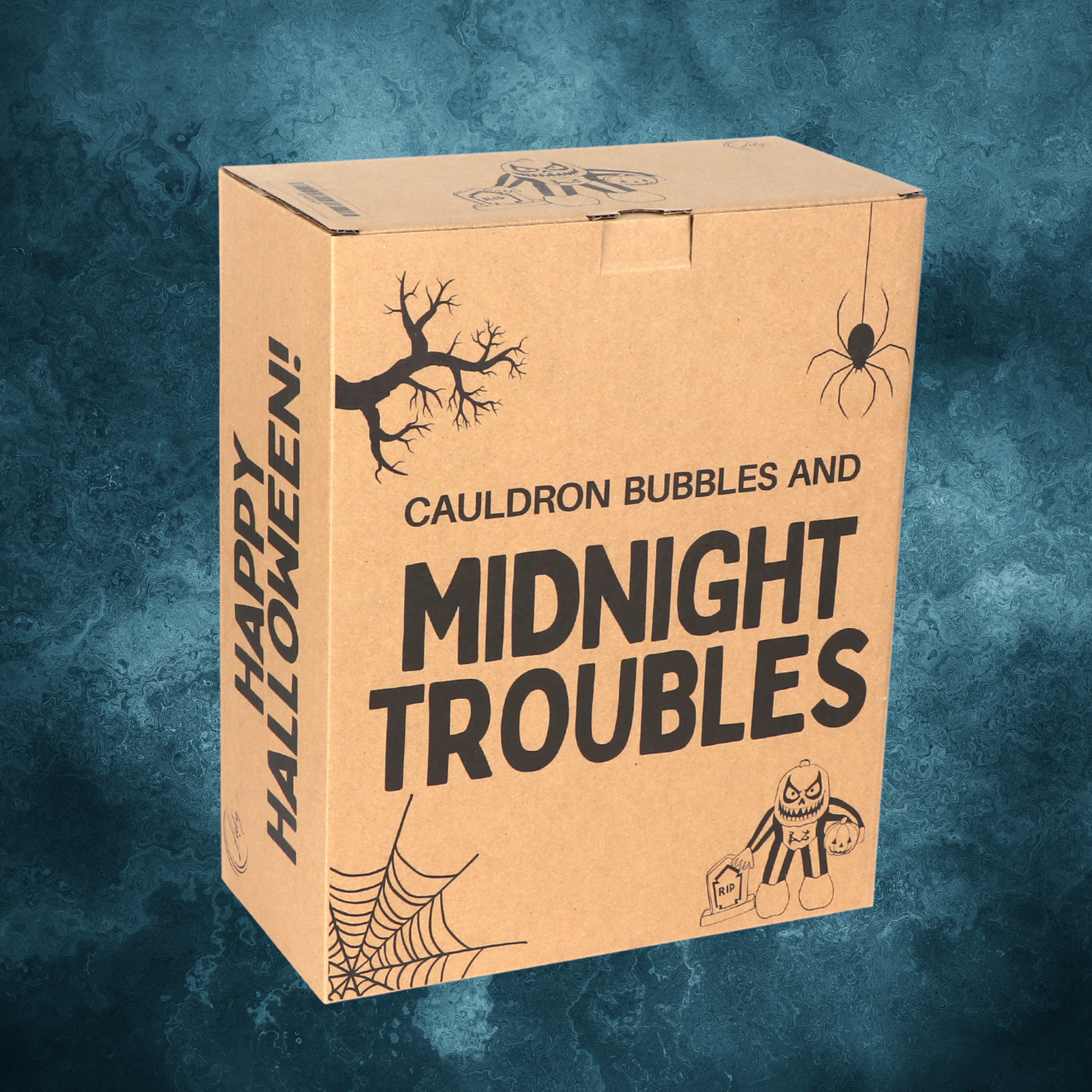 Back view of Mystic Moon Jack gift box with full product illustration and Halloween decorations theme