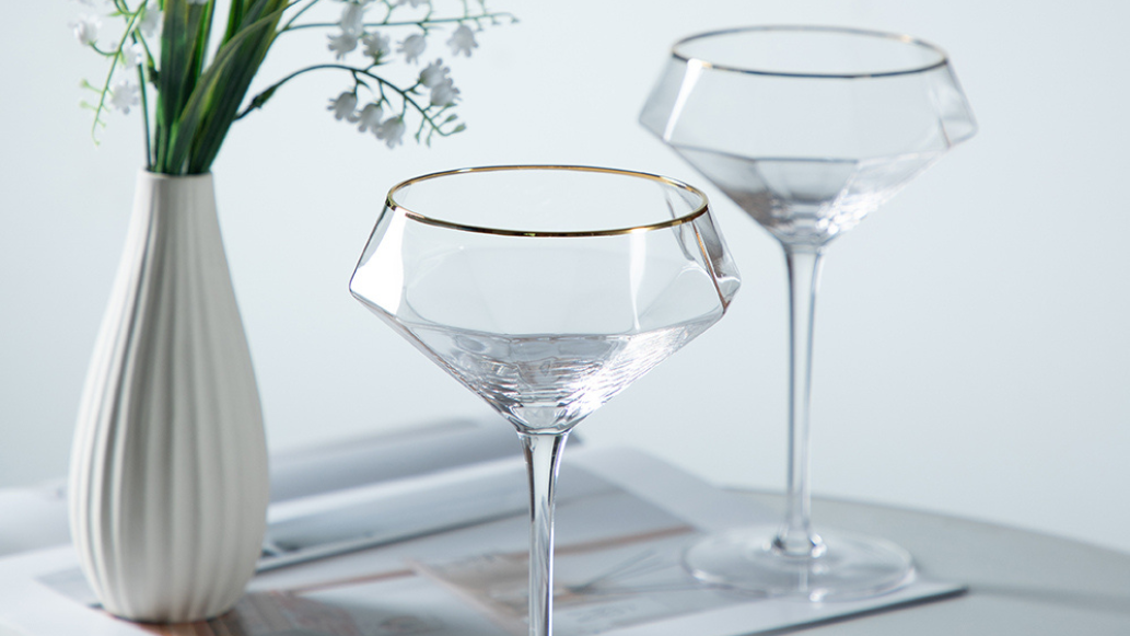 Load video: Gold Rim Diamond Martini Glasses Set of 2 Video Overview