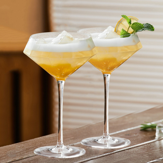 Diamond martini glasses set of 2 on a bar cart