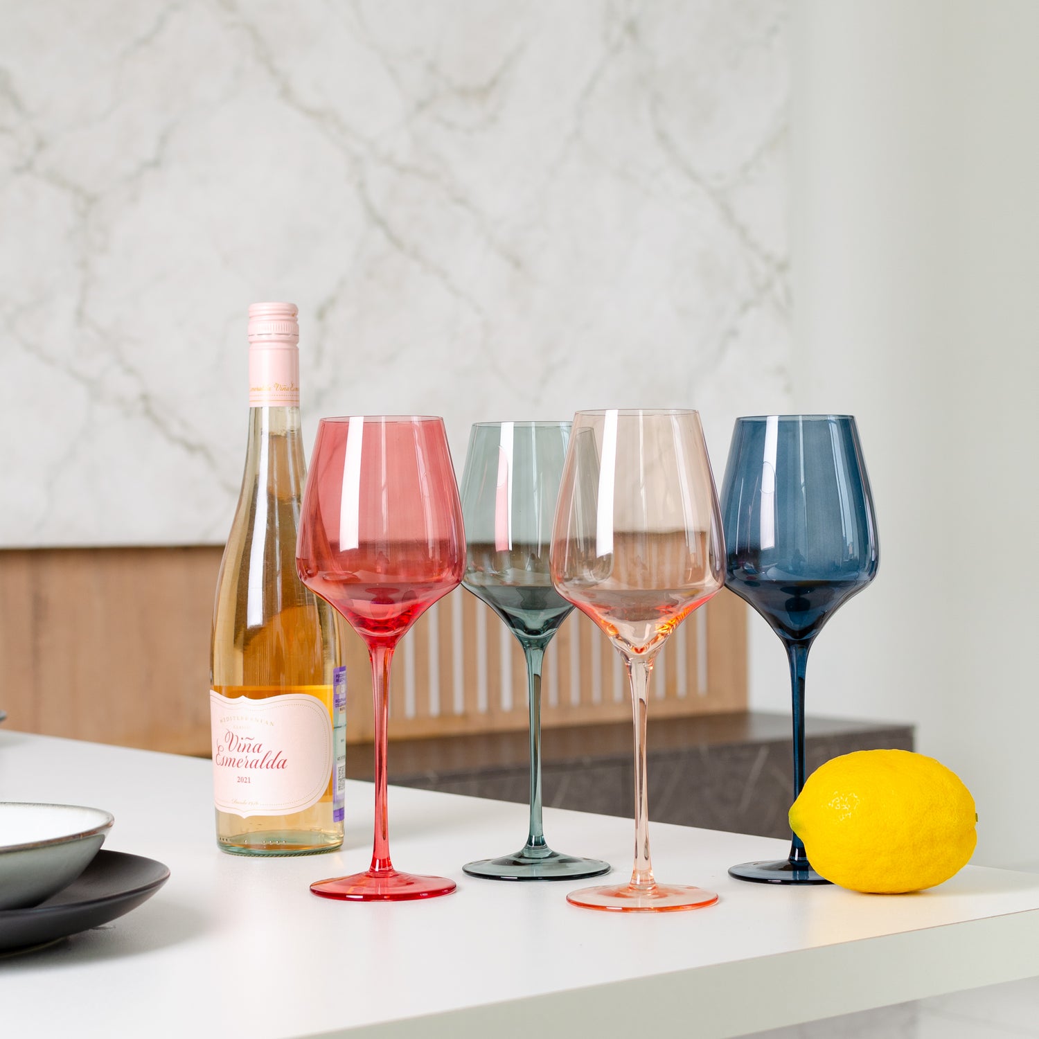 Add a pop of color to your kitchen with these vibrant and oversized modern wine glasses